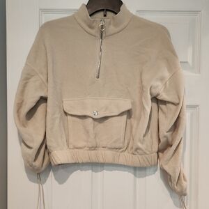 Beige Fleece Pullover with Front Pocket